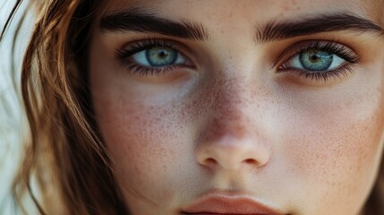Fototapeta premium Close-up portrait of a woman with distinctive freckles on her facial skin