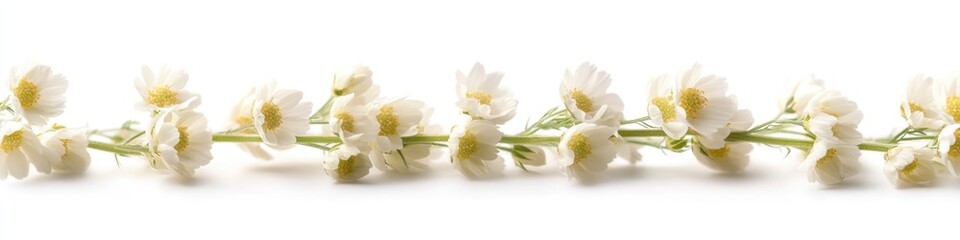 Close-up of a bouquet of white flowers on a white surface, ideal for use in designs and compositions where a simple yet elegant touch is needed
