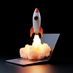 rocket launching from laptop computer