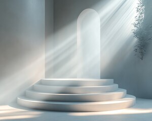 Obraz premium White podium surrounded by soft light gradients, creating a serene atmosphere