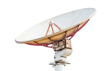 A satellite dish perched atop a metal pole, ready for transmission or reception