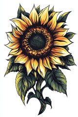 Fototapeta premium Vibrant sunflower illustration, detailed botanical design, isolated on white