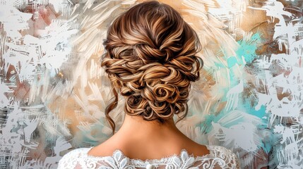 Fototapeta premium A beautiful woman in a white wedding dress with her hair up