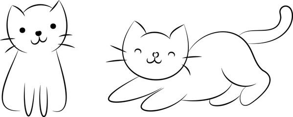 Cute Hand Drawn Doodle Cats Funny Kittens Collection - Simple funny cute doodle cats, line outline icons set in different poses and unusual interpretation vector illustration isolated on white.