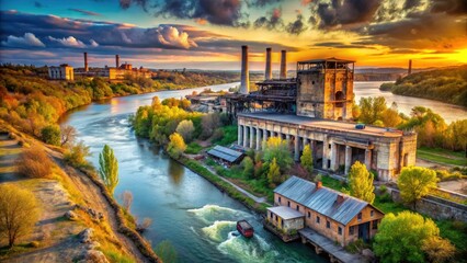 Transnistrian urban exploration: Dniester River industrial scenery, Moldova's breakaway region.