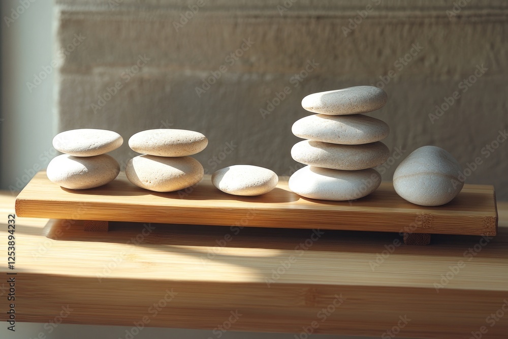 Poster a collection of rocks resting on a rustic wooden tray