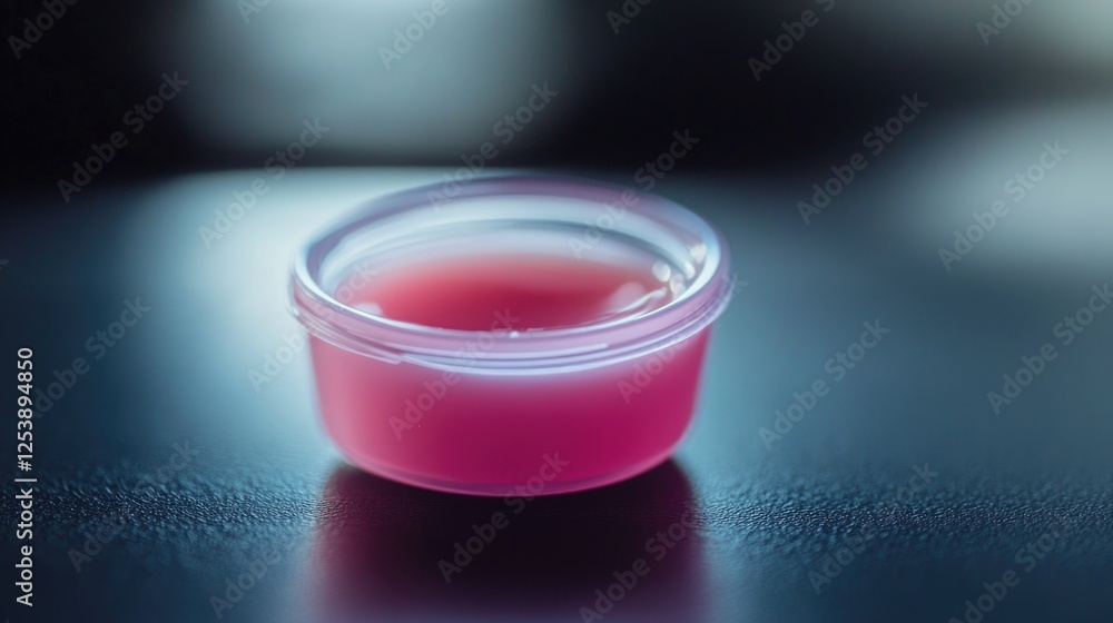 Poster a close up shot of a jar filled with transparent liquid on a table, great for use in science or labo