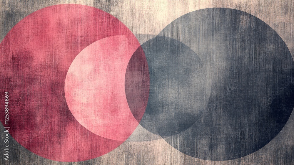 Poster abstract overlapping circles on textured beige background create simple art