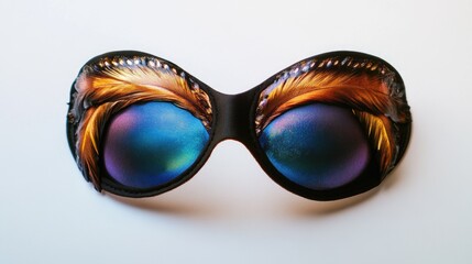 A close-up view of a pair of goggles lying on a table, great for use in illustrations or product photography