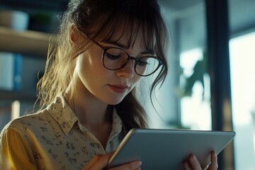 A person sitting and studying on a tablet device