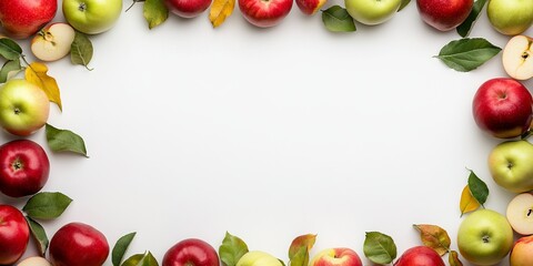 frame made of various apples with copy space in the middle