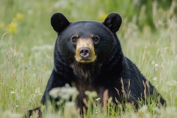 Naklejka premium Majestic black bear resting in meadow