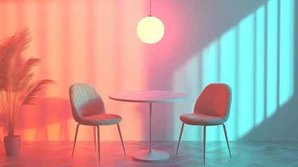 Retrowave objects in neon hues, showcasing a retro-futuristic look with 1980s elements, rendered in comic book style