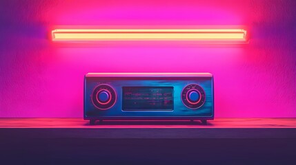 Fototapeta premium Futuristic 80s-inspired objects with a neon glow and retro design, captured in a comic book style illustration