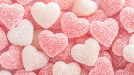 Obraz premium Sugary heart-shaped pink and white gummy candies