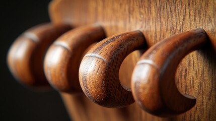 A detailed view of a wooden door handle, suitable for use in real estate, architecture or interior design contexts