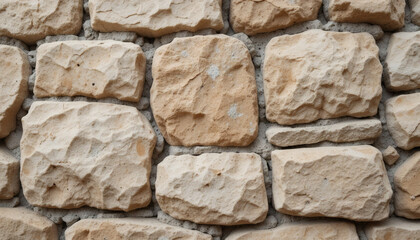 Obraz premium Close-up of a chiseled stone wall with rough, uneven surfaces and natural fissures