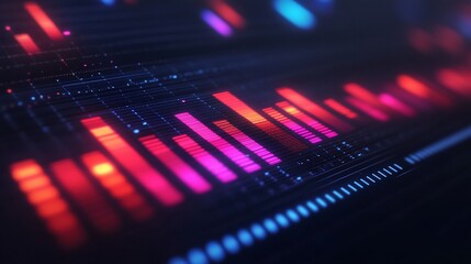 Abstract Digital Data Visualization Neon Red Pink Hues Glowing Bars Graphic Design Technology Background