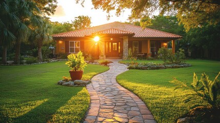 Sunset Serenity:  A Luxurious Home bathed in Golden Hour Light