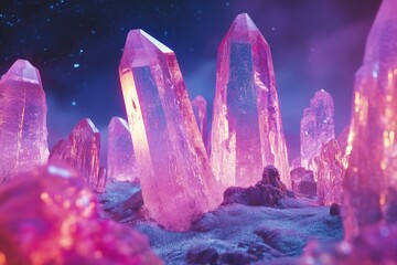 A cluster of bright pink crystals perched atop a rugged rock formation