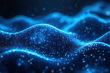 An abstract representation of blue waves flowing elegantly, accentuated with sparkling elements, creating a mesmerizing visual experience that evokes tranquility and depth.