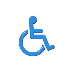 3D rendered image of an accessibility icon indicating facilities and services for disabled individuals The symbol is blue and contrasts with a white backdrop