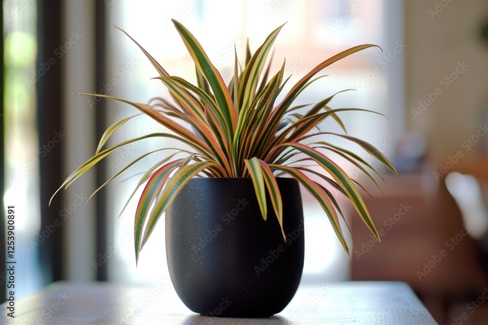 Poster a small potted plant sits on a table in front of a window, with sunlight streaming in