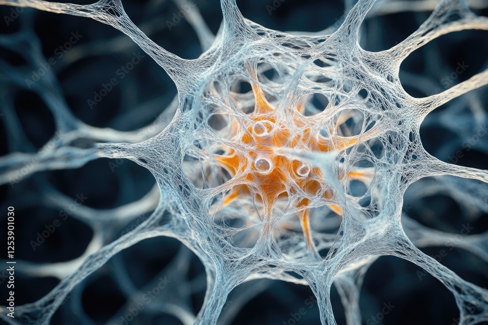 Poster close-up view of a cell structure on a black background