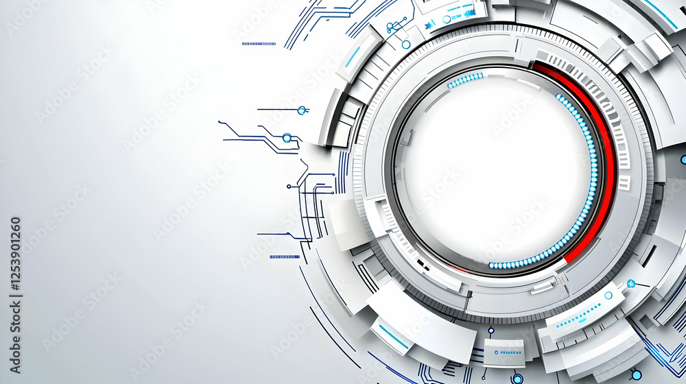 Poster futuristic technology design with circular elements and digital patterns