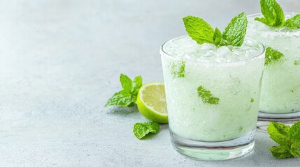 Refreshing Mint Julep Cocktails on Light Gray Surface