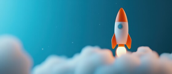 cartoon rocket launching into the night sky