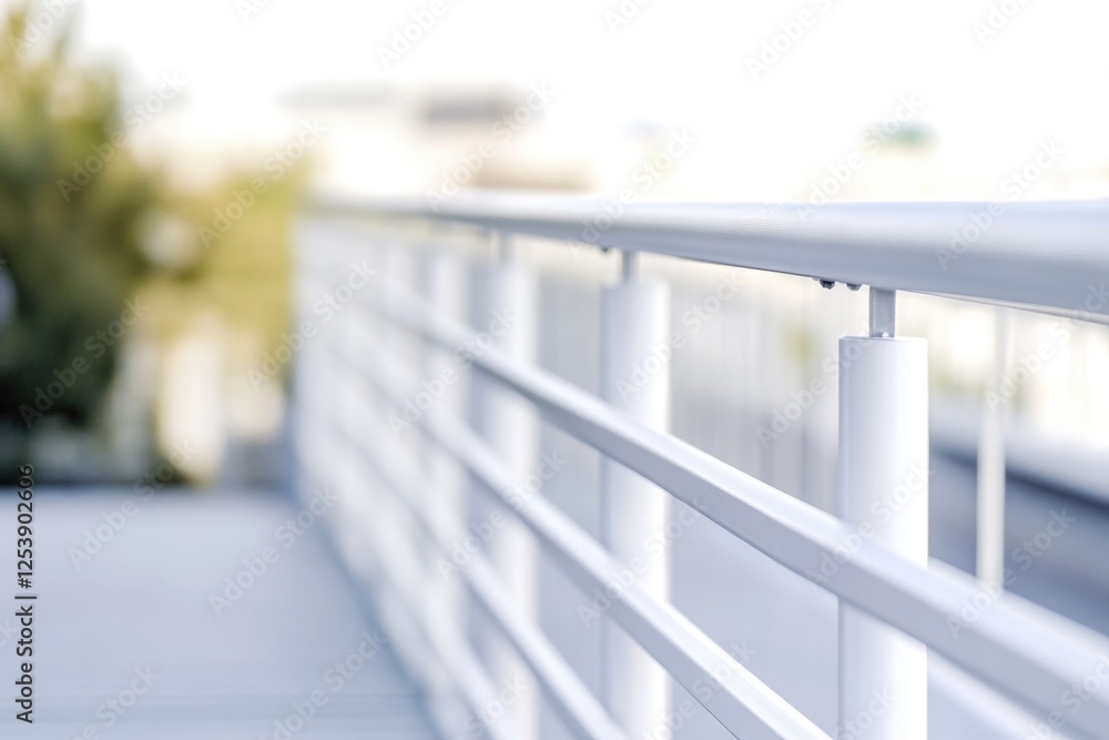 Aufkleber A close-up shot of a rail on a bridge with a scenic view in the background