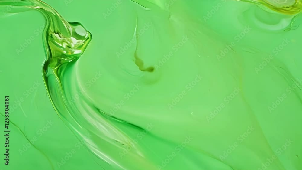 Poster thin streaks of oil intertwining forming abstract shapes and patterns. green screen chromakey