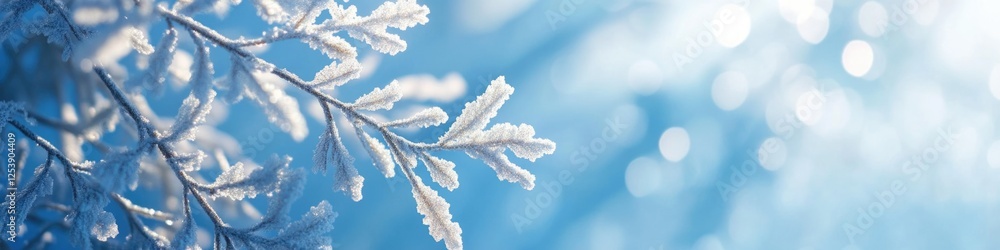 Poster a close-up shot of a snowy tree branch with intricate details and texture