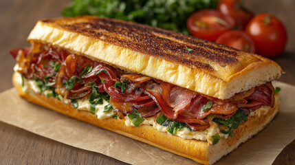 Delicious sandwich with bacon, tomato, and lettuce - a tasty and fresh meal option