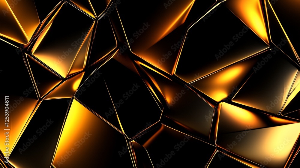 Aufkleber futuristic abstract design featuring glowing angular shapes with gold reflections on black