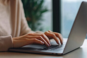 Fototapeta premium woman typing on laptop computer