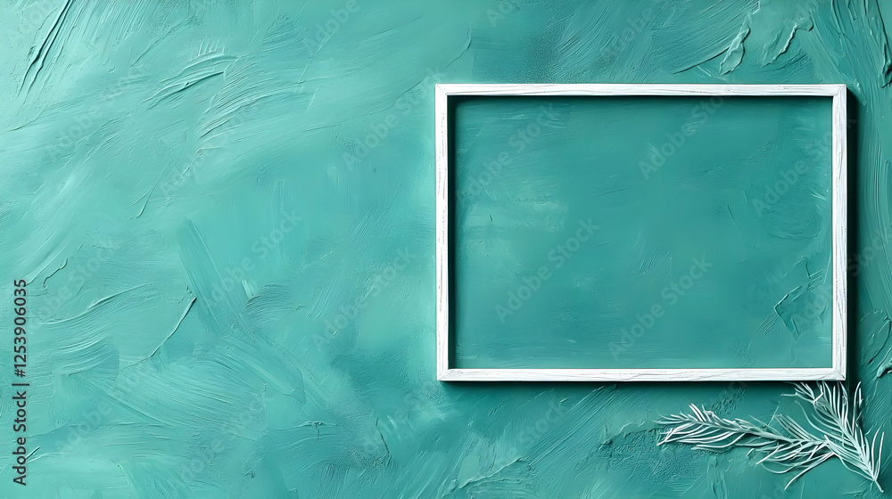 Poster elegant empty frame on turquoise textured background for artwork