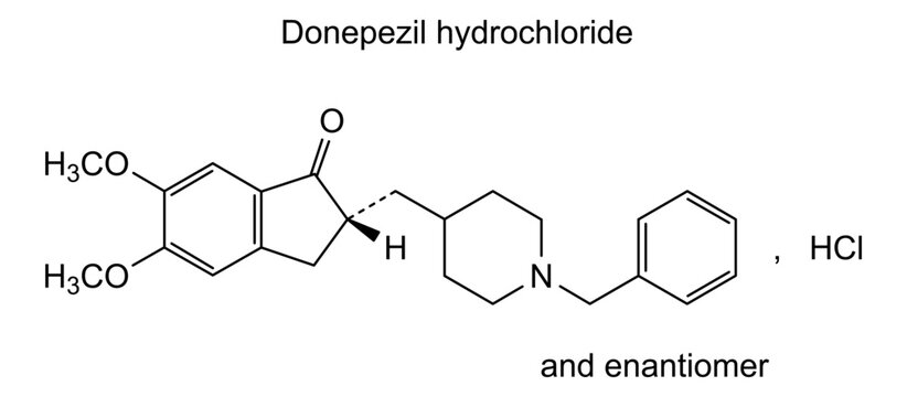 Chemical structure of donepezil hydrochloride, drug substance