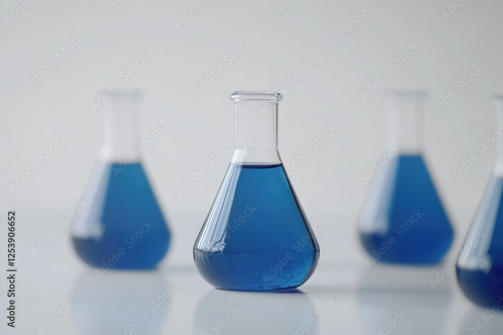 Poster collection of blue glass containers on a flat surface, ideal for use as props or decorative elements