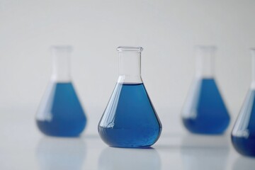 Collection of blue glass containers on a flat surface, ideal for use as props or decorative elements in various settings