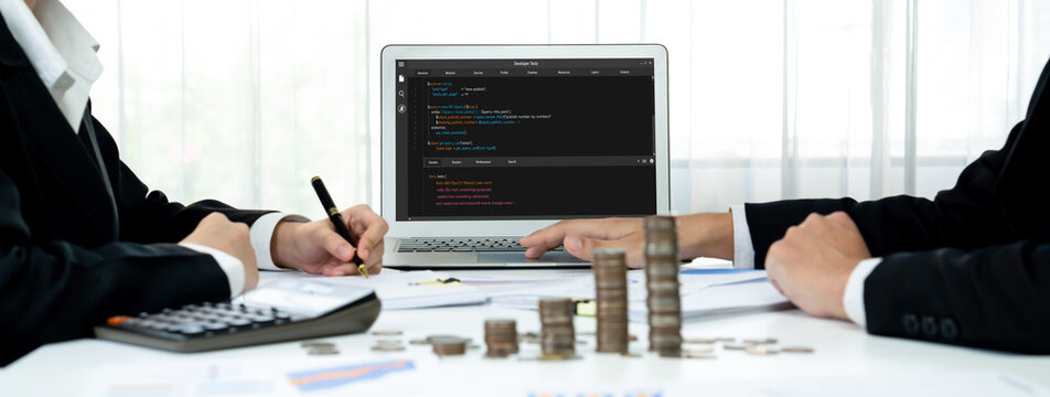 Software development programming on computer screen for brisk application and program coding