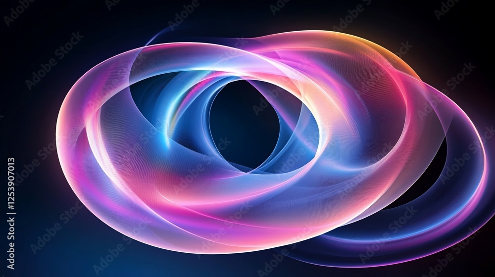 Poster abstract futuristic composition with swirling translucent shapes on a dark background