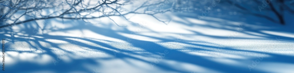 Poster a tree stands on a snowy ground with its shadow extending from the trunk to the surrounding area