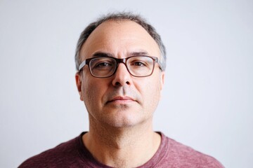 Obraz premium Portrait of a man wearing glasses and a maroon shirt, suitable for use in business or personal profiles