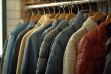 Fototapeta premium Jackets on display, clothing store interior, retail setting
