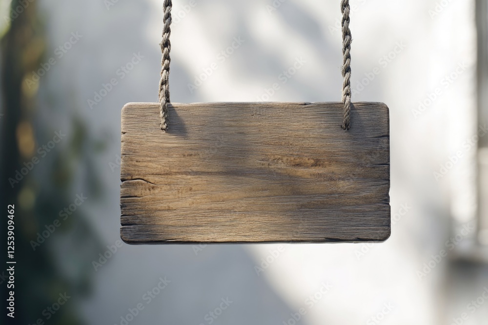Poster a rustic wooden sign hangs from a sturdy rope in a natural setting