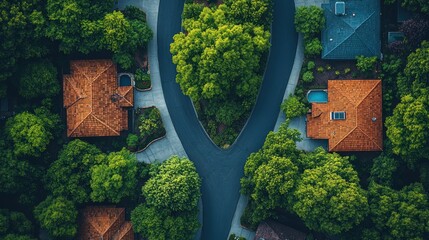 Aerial View of Luxurious Homes Nestled in Lush Greenery