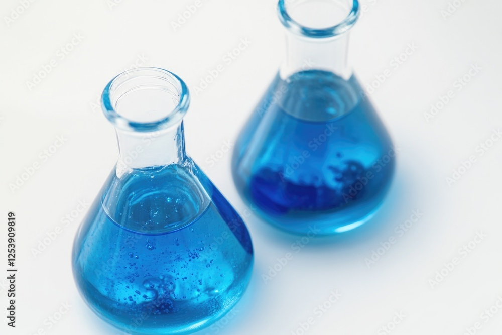 Poster two blue flasks sit side by side on a surface