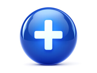Blue circle and white plus symbol, 3D icon with isolated white background Medical symbol